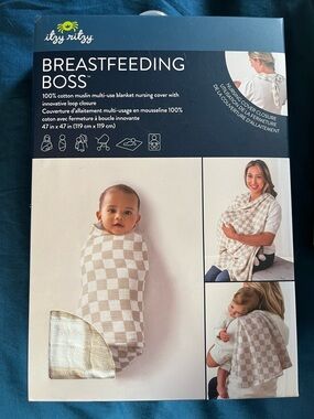 Itzy Ritzy Beige Checkered Breastfeeding Boss Multi-Use Nursing Blanket